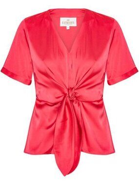 KARMAMIA Blair Blouse Semi Rich Deep Pink Satin Tie Top NWT | Size S